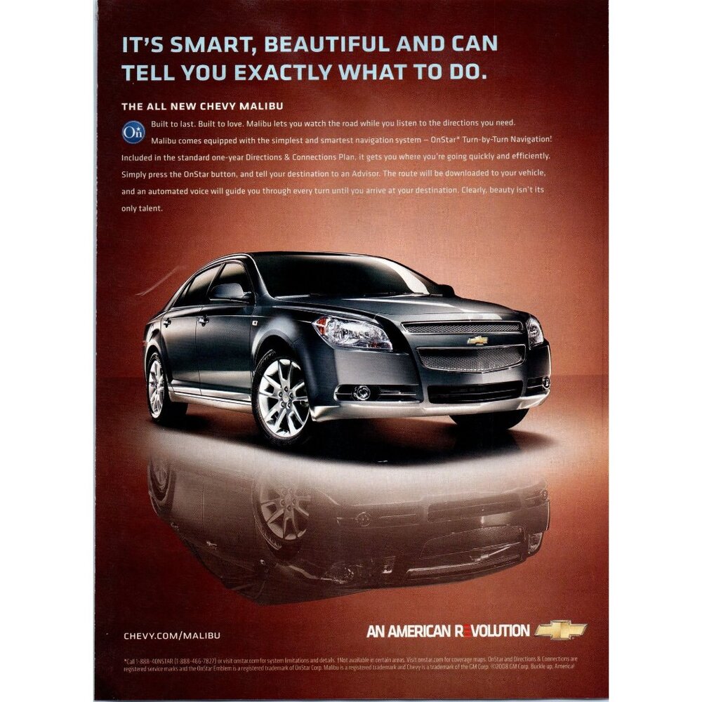 2008 Chevy Malibu Sedan Vintage Print Ad Showroom View Man Cave Wall Art